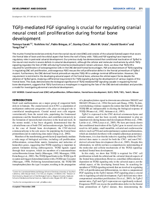 (PDF) TGF -mediated FGF signaling is crucial for regulating cranial ...