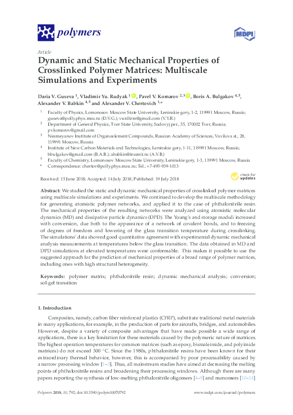(PDF) Dynamic and Static Mechanical Properties of Crosslinked Polymer ...