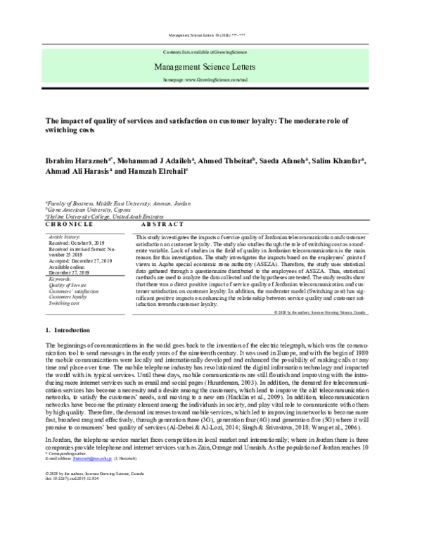 (PDF) The impact of quality of services and satisfaction on customer ...