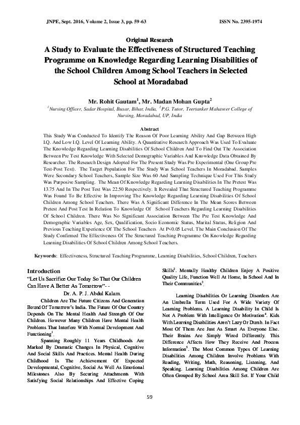 (PDF) A Study to Evaluate the Effectiveness of Structured Teaching ...