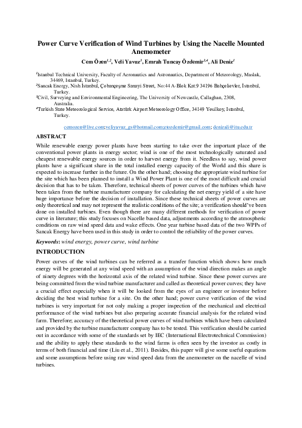 (PDF) Power Curve Verification of Wind Turbines by Using the Nacelle ...