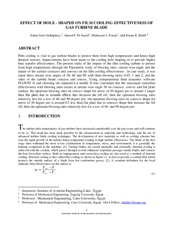 (PDF) EFFECT OF HOLE -SHAPED ON FILM COOLING EFFECTIVENESS OF GAS ...