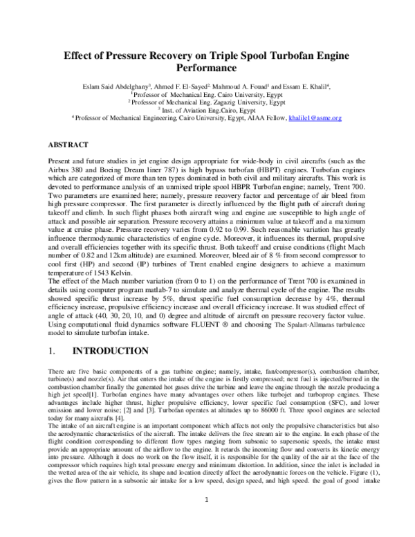 (PDF) Effect of Pressure Recovery on Triple Spool Turbofan Engine ...