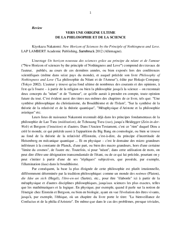 (PDF) VERS UNE ORIGINE ULTIME DE LA PHILOSOPHIE ET DE LA SCIENCE
