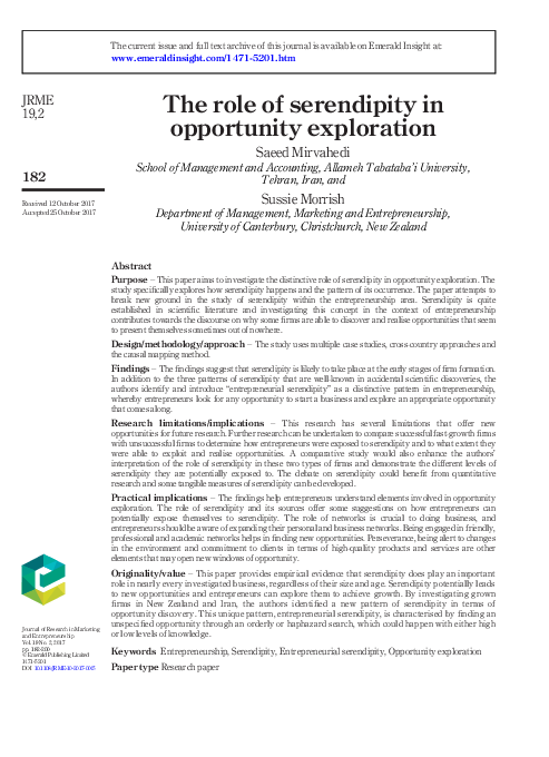 (PDF) The role of serendipity in opportunity exploration