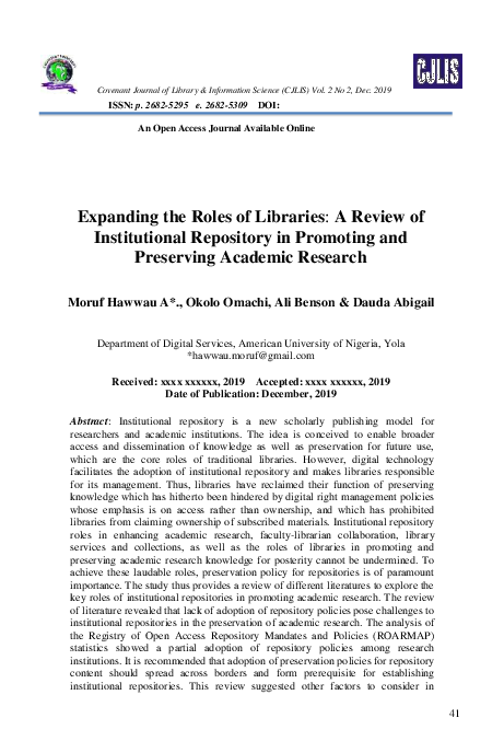 (PDF) Expanding the Roles of Libraries: A Review of Institutional ...