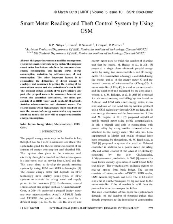 (PDF) Smart Meter Reading and Theft Control System by Using GSM