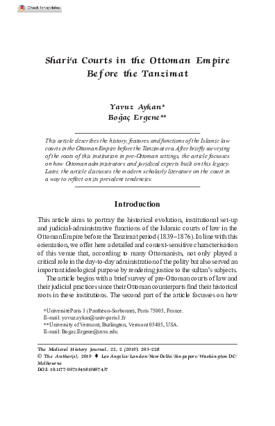 (PDF) Shari‘a Courts in the Ottoman Empire before the Tanzimat - with ...