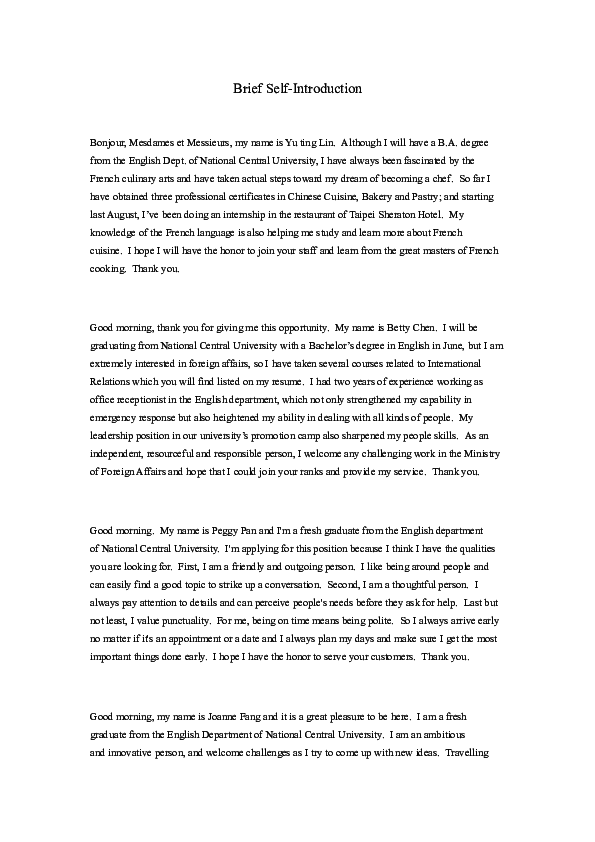Self Introduction Sample For Students