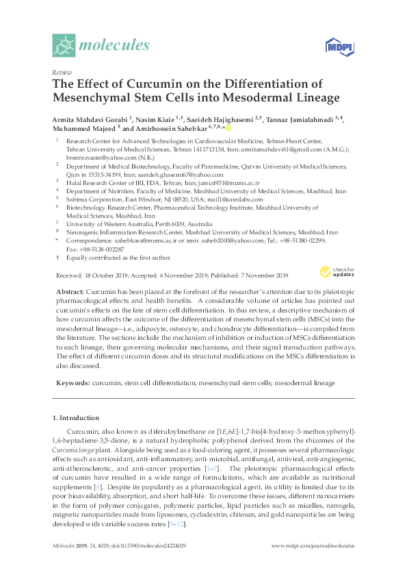 (PDF) The Effect of Curcumin on the Differentiation of Mesenchymal Stem ...