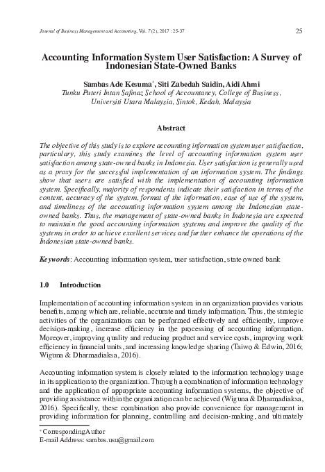 (PDF) Accounting Information System User Satisfaction: A Survey of ...