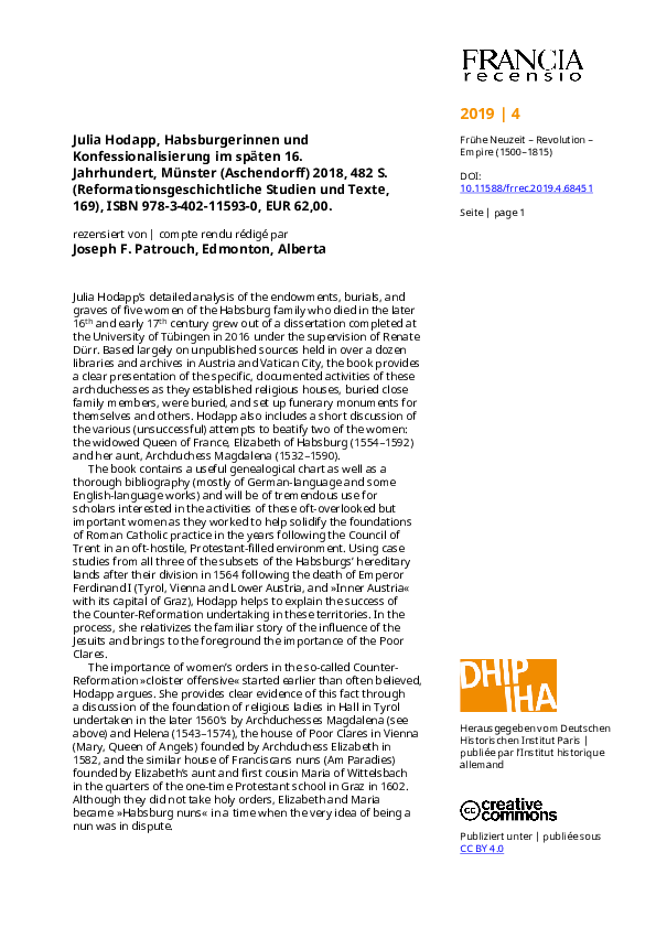 (PDF) Patrouch, Joseph: Rezension von: Julia Hodapp: Habsburgerinnen ...