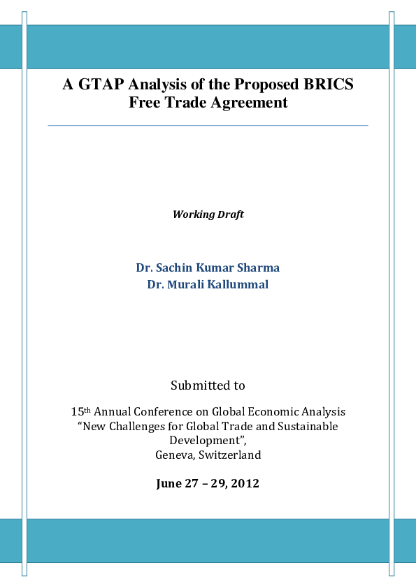 (PDF) A GTAP Analysis of the Proposed BRICS Free Trade Agreement