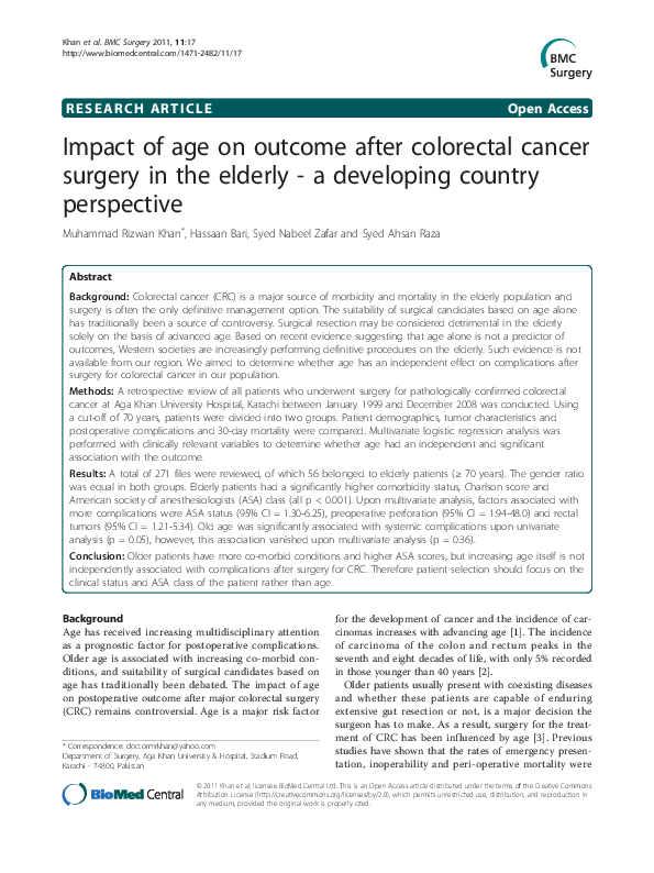 (PDF) Impact of age on outcome after colorectal cancer surgery in the ...
