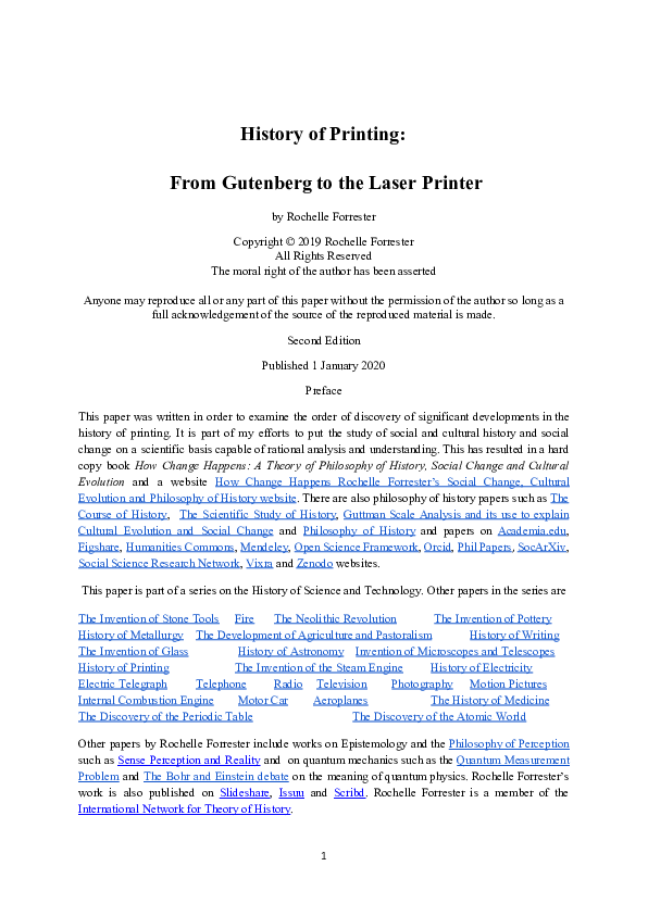 (PDF) History of Printing From Gutenberg to the Laser Printer
