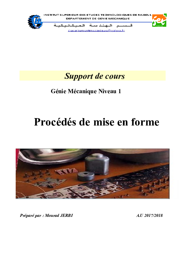 (PDF) Support de cours Procédés de mise en forme image.