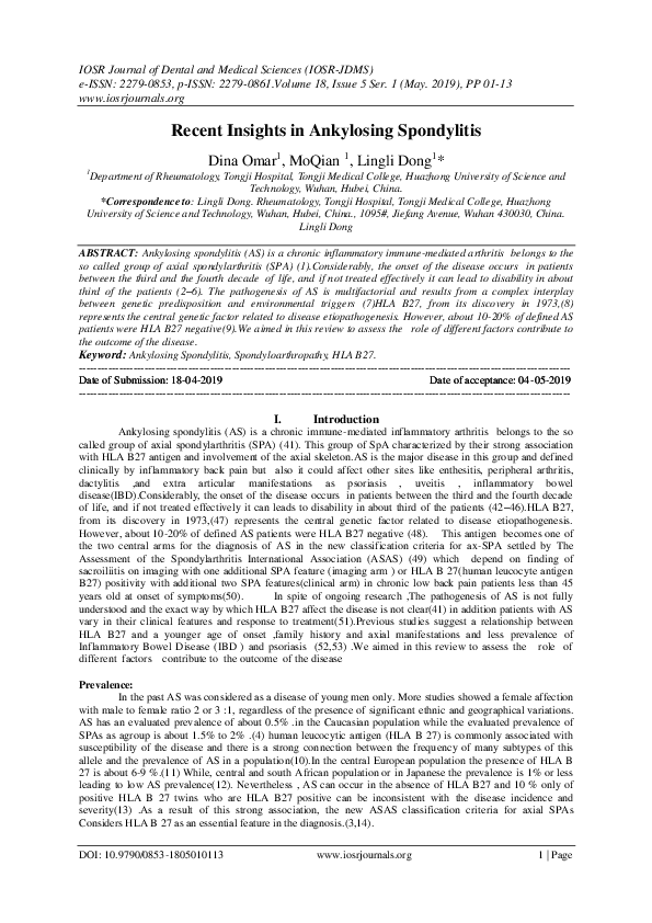 (PDF) Recent Insights in Ankylosing Spondylitis