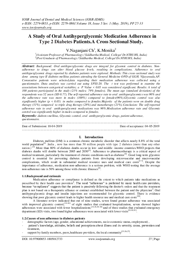 (PDF) A Study of Oral Antihyperglycemic Medication Adherence in Type 2 ...