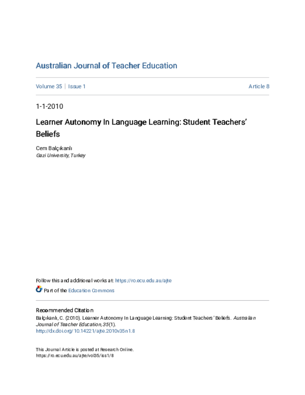 Pdf Learner Autonomy In Language Learning Student Teachers