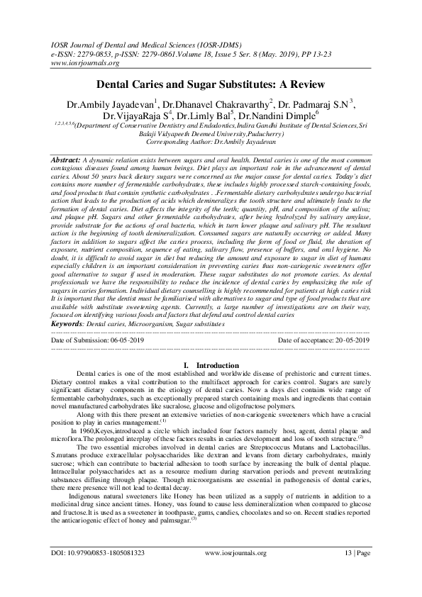 (PDF) Dental Caries and Sugar Substitutes A Review IOSR Journals Academia.edu