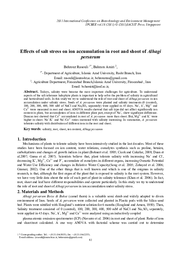 (PDF) Effects of salt stress on ion accumulation in root and shoot of ...