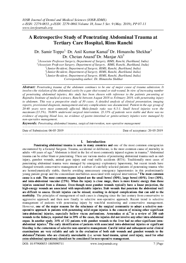 (PDF) A Retrospective Study of Penetrating Abdominal Trauma at Tertiary ...