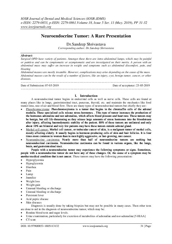 (PDF) Neuroendocrine Tumor: A Rare Presentation