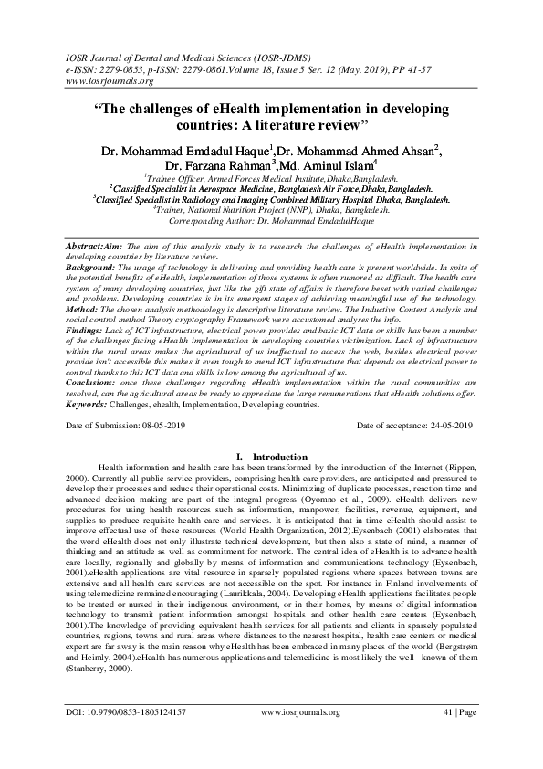(PDF) "The challenges of eHealth implementation in developing countries ...