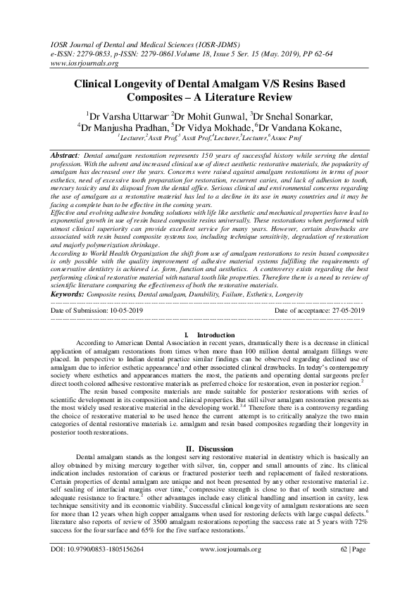 (PDF) Clinical Longevity of Dental Amalgam V/S Resins Based Composites A Literature Review