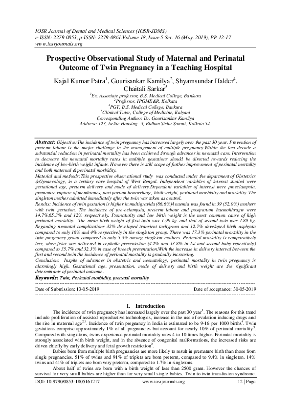 (PDF) Prospective Observational Study of Maternal and Perinatal Outcome ...