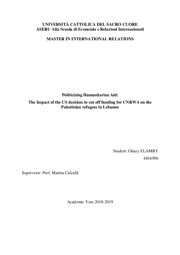 (PDF) Politicizing Humanitarian Aid The Impact of the US decision to cut off funding for UNRWA