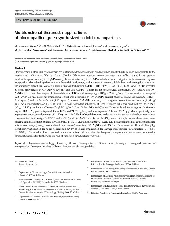 (PDF) Multifunctional theranostic applications of biocompatible green ...