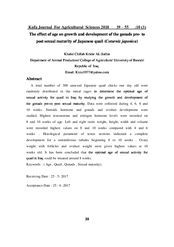 (PDF) The effect of age on growth and development of the gonads pre-to