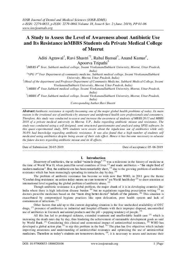 (PDF) A Study to Assess the Level of Awareness about Antibiotic Use and ...