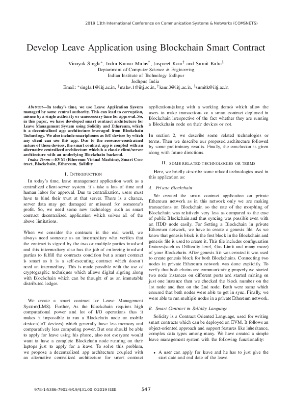 (PDF) Develop Leave Application using Blockchain Smart Contract