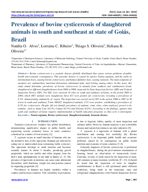 (PDF) Prevalence of bovine cysticercosis of slaughtered animals in ...