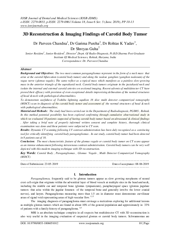 (PDF) 3D Reconstruction & Imaging Findings of Carotid Body Tumor