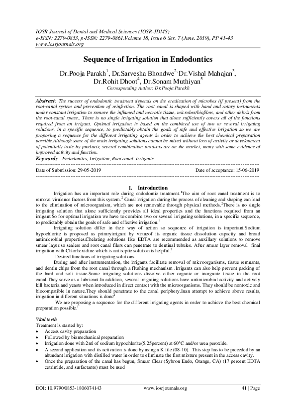 (PDF) Sequence of Irrigation in Endodontics IOSR Journals Academia.edu