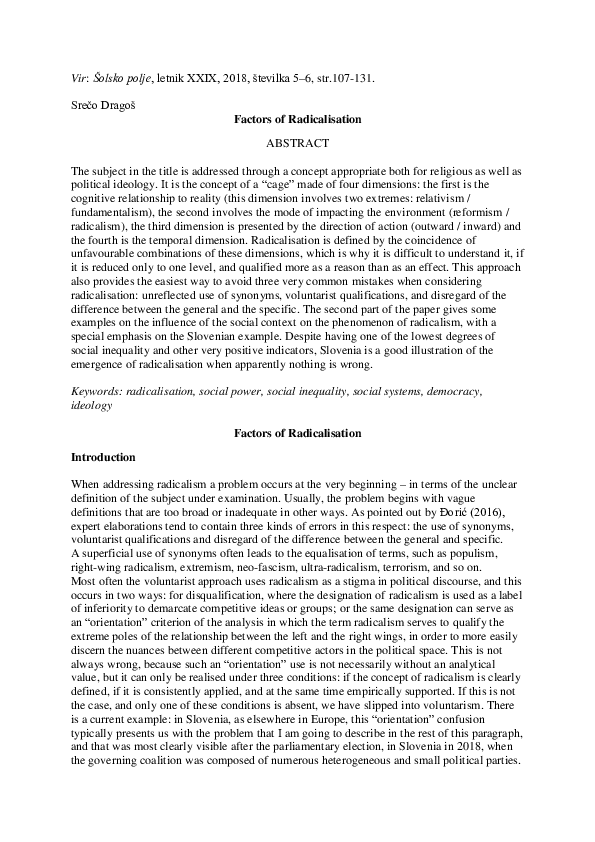 (DOC) Dragoš, Factors of Radicalisation