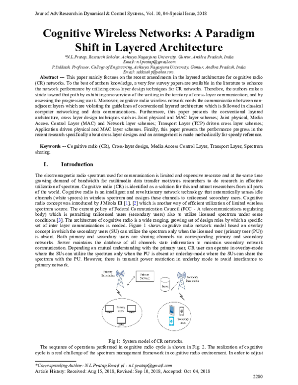 (PDF) Cognitive Wireless Networks: A Paradigm Shift in Layered Architecture