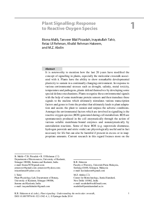 (PDF) Plant Signaling: Response to Reactive Oxygen Species