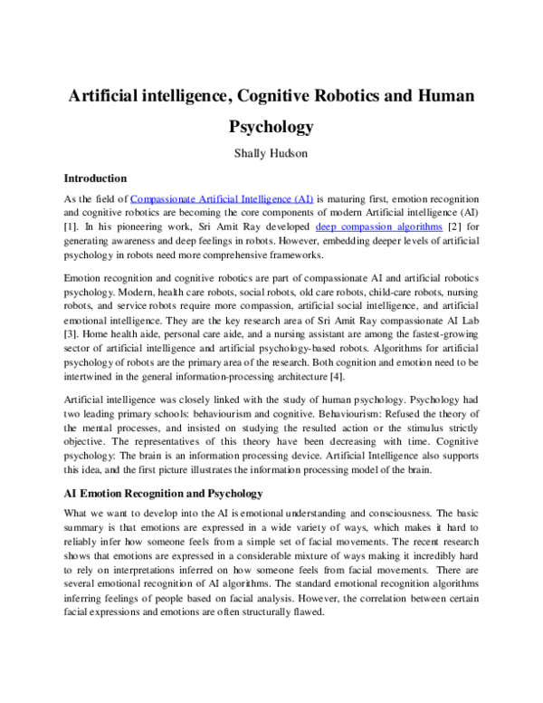 (PDF) Artificial intelligence, Cognitive Robotics and Human Psychology