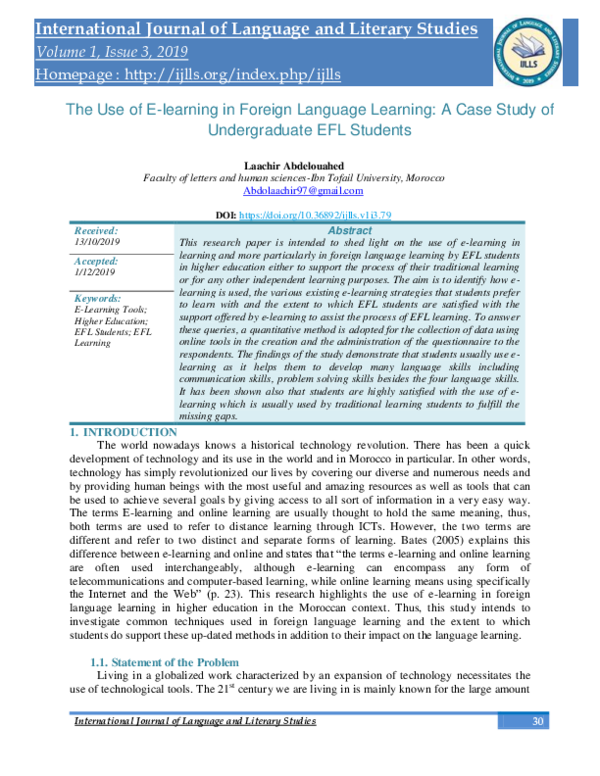 (PDF) The use of e-learning in foreign language learning: A Case Study ...