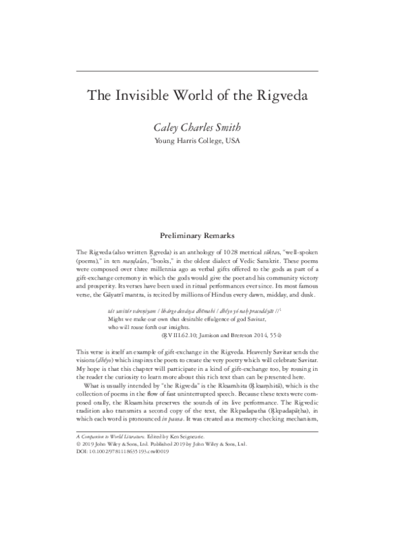 First page of “The Invisible World of the Rigveda”