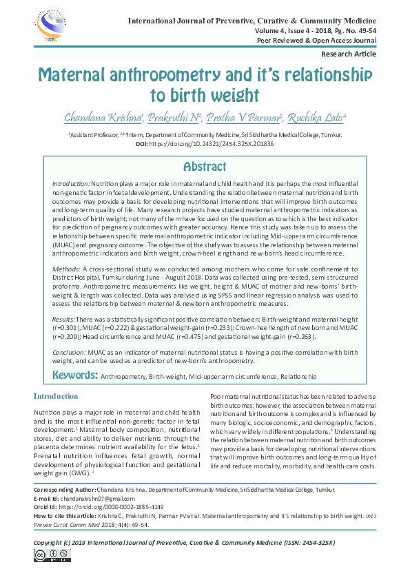 (PDF) Maternal anthropometry and it’s relationship to birth weight
