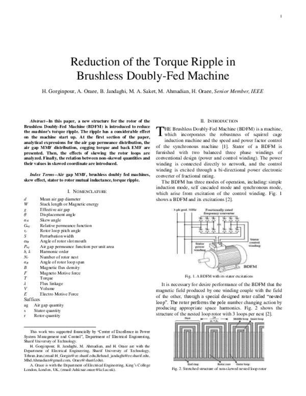 (PDF) Reduction of the torque ripple in Brushless Doubly-Fed Machine