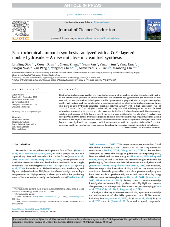 (PDF) Electrochemical ammonia synthesis catalyzed with a CoFe layered ...