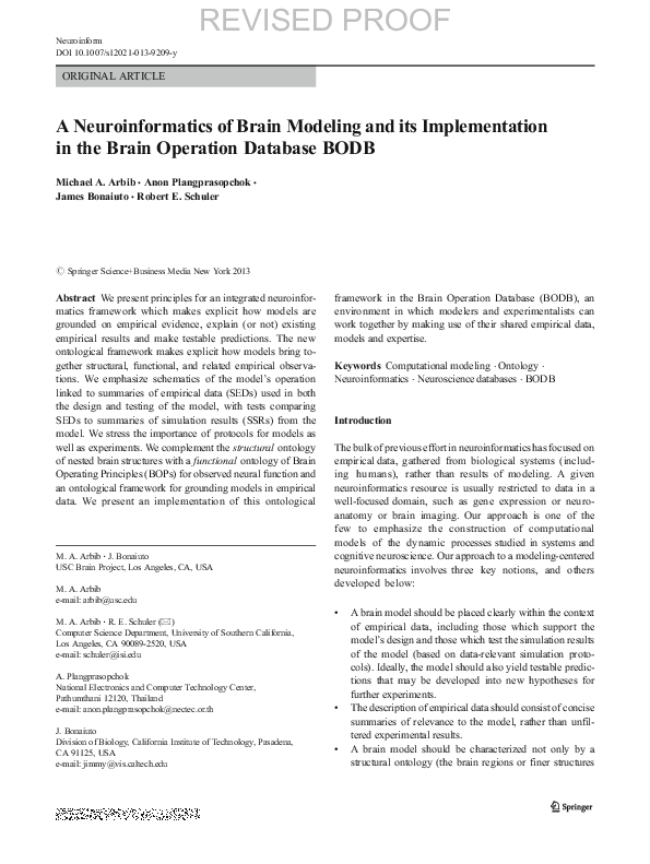 (PDF) A Neuroinformatics of Brain Modeling and its Implementation in ...