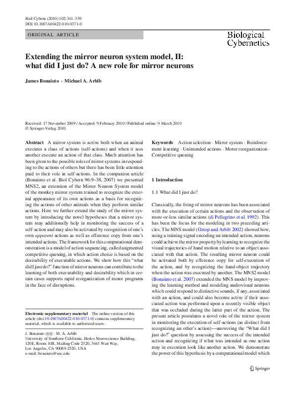 (PDF) Extending the mirror neuron system model, II: what did I just do ...