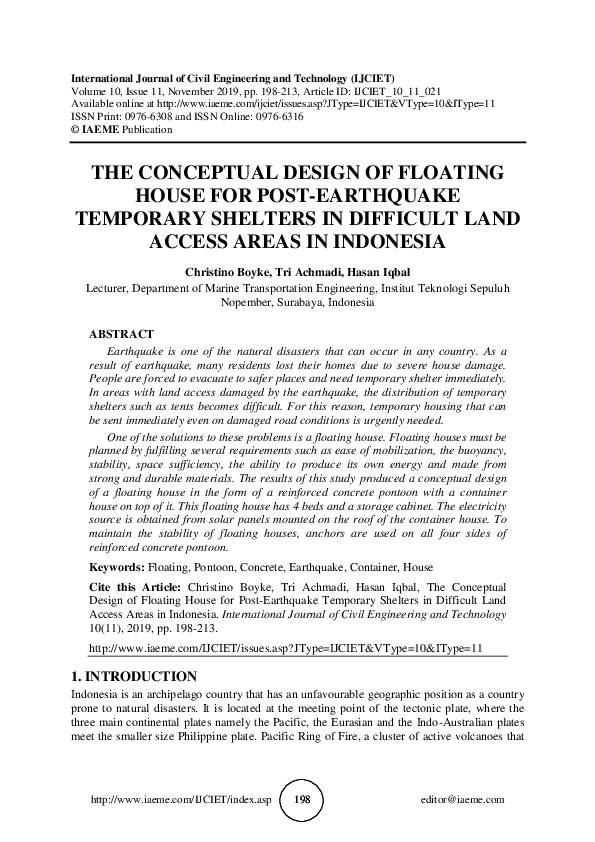 (PDF) THE CONCEPTUAL DESIGN OF FLOATING HOUSE FOR POSTEARTHQUAKE